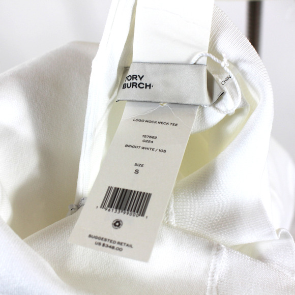 Tory Burch Logo Mock Neck Top NEW Short Sleeve Knit T Shirt Embossed Size S - Picture 7 of 8